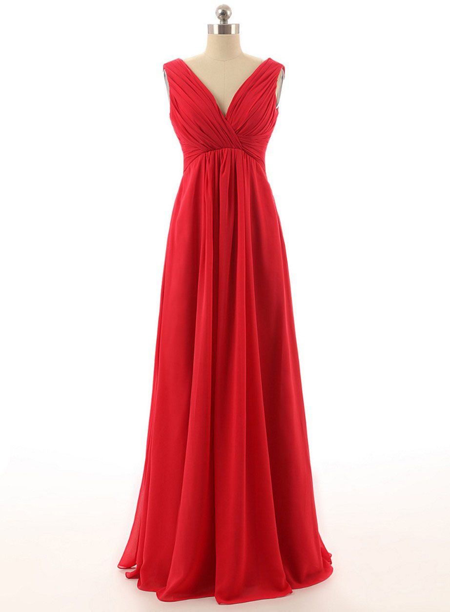 Vneck Long Red Chiffon Bridesmaid Dresses on Luulla